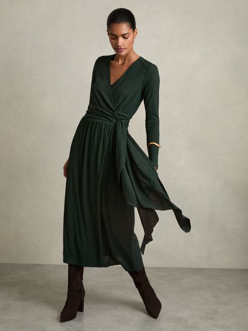 MADELINE JERSEY WRAP-TIE MIDI DRESS