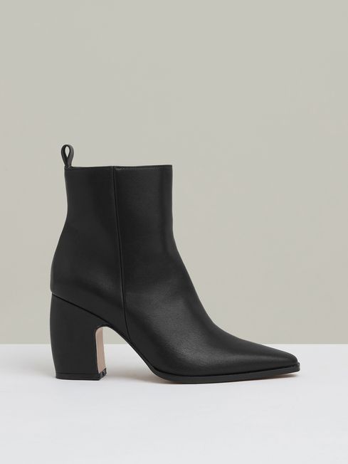 AMY LEATHER BLOCKED HEEL ANKLE BOOTS