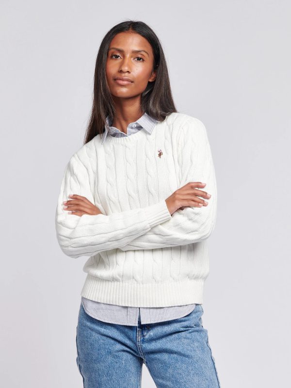 Women’s Cable Knit Crew Neck Jumper in Marshmallow